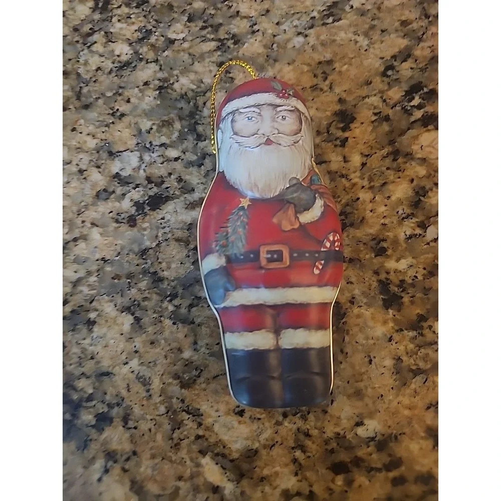 Candy Tin Ornament Santa Christmas Russ‎ Berrie Empty 4
